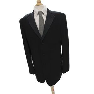Giorgio Armani Mens Tuxedo Suit Jacket Black Wool Silk Button Collared Size 52